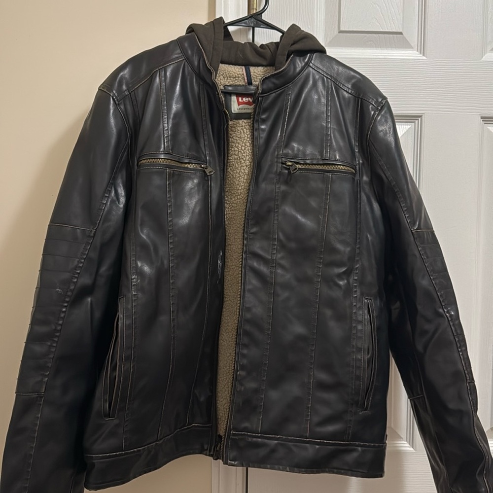 Fleece Lined Levi Leather Jacket - image 1